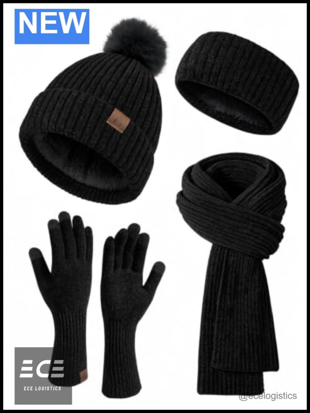Womens 4 Piece Winter Set Chenille Beanie Scarf Gloves Headband